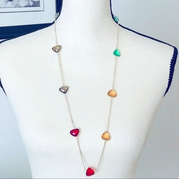 NEW! VIBRANT MULTICOLORED GLASS LONG 925 NECKLACE - Picture 7 of 7